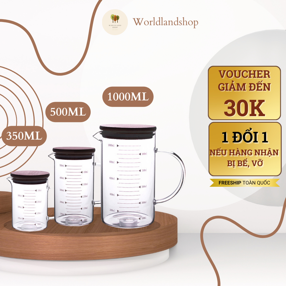 Ca đong thủy tinh định lượng có vạch chia 350ml, 500ml, 1000ml