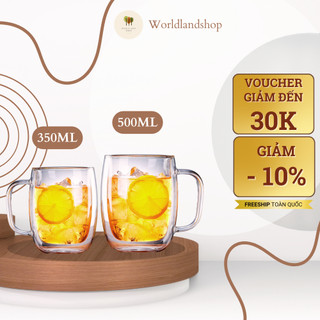 Ly Thủy Tinh 2 Lớp cách nhiệt có tay cầm  2 size 350ml và 500ml