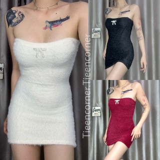 Đầm ống ôm body cúp ngực đính nơ đá chất lông tơ mỏng nhẹ form basic cơ bản tieencorner 448