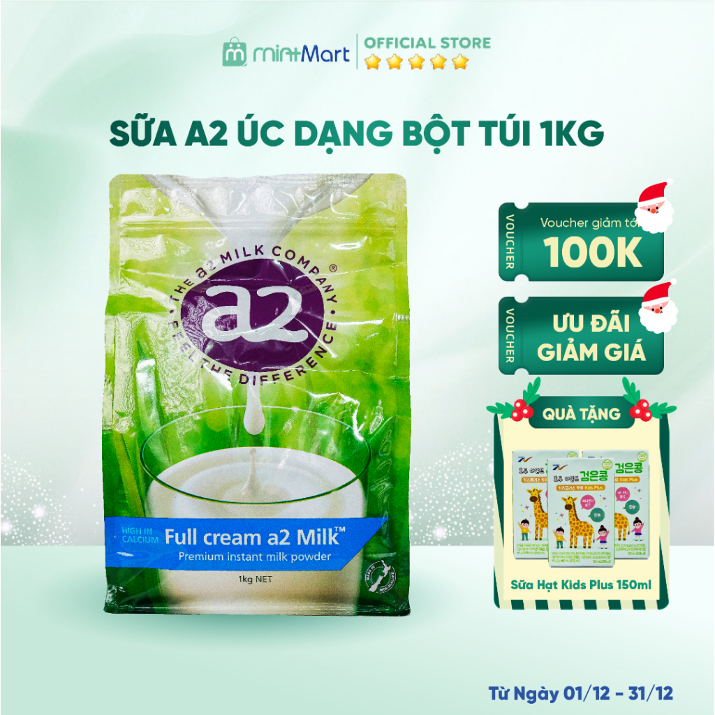 [Mã SMKB151 giảm 10% đơn 500.000Đ] [Chính hãng] Sữa A2 Úc nguyên kem và tách kem dạng bột túi 1kg