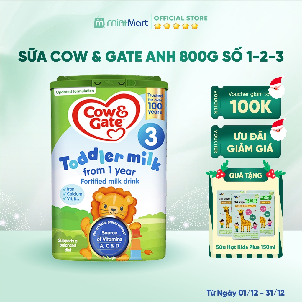 Sữa Cow & Gate Nội địa Anh hộp 800gr số 1,2,3 tốt cho tiêu hóa và giúp bé phát triển toàn diện
