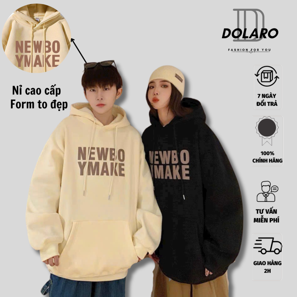 Áo khoác hoodie zip DOLARO trẻ trung vải nỉ bông cao cấp, chất liệu dày dặn kèm hoạt tiết chữ, có tag mác chính hãng