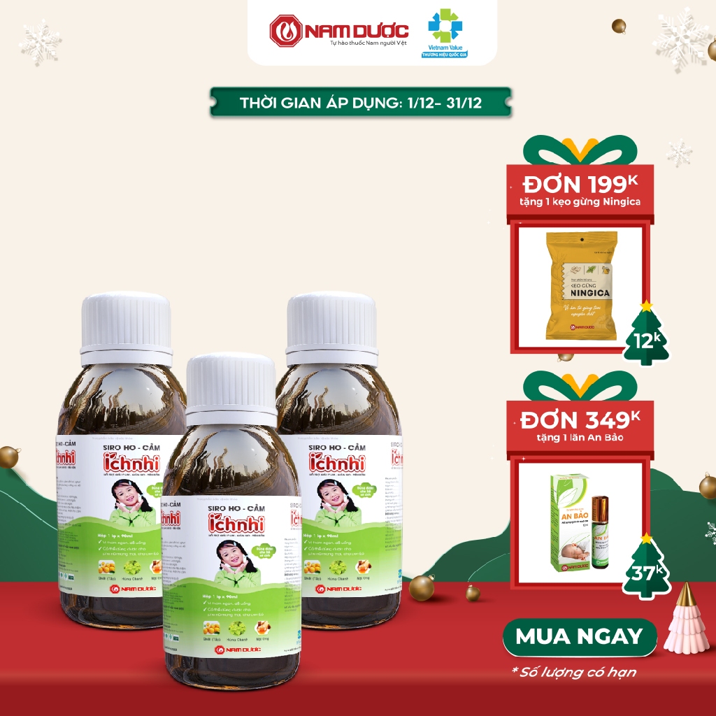 [Combo 3 chai] Siro ho cảm Ích Nhi chai 90ml hỗ trợ giải cảm, giảm ho, sổ mũi, tiêu đờm, cho trẻ nhỏ, bà bầu, cho con bú