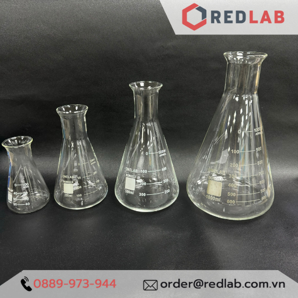 Bình tam giác Miệng rộng 100ml 250ml 500ml ONELAB erlen, bình nón thuỷ tinh MR, có VAT