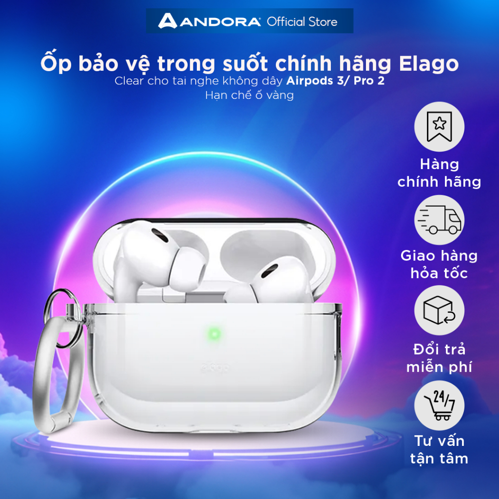 Ốp bảo vệ trong suốt chính hãng Elago Clear cho tai nghe không dây Airpod.s Pro 2/ Airpod.s 3