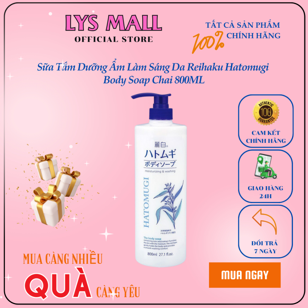 [LYS MALL] Sữa Tắm Dưỡng Ẩm Làm Sáng Da Reihaku Hatomugi Body Soap Chai 800ML