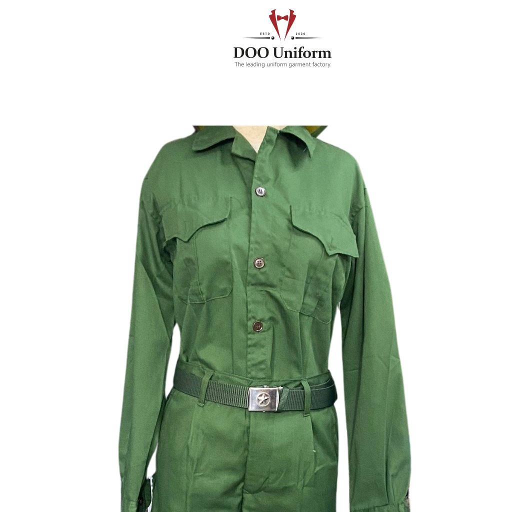 Combo 2 bộ tăng 1 mũ tai bèo quần áo dụng cụ học tập, bảo hộ lao động vải kaki màu xanh lá loại đẹp