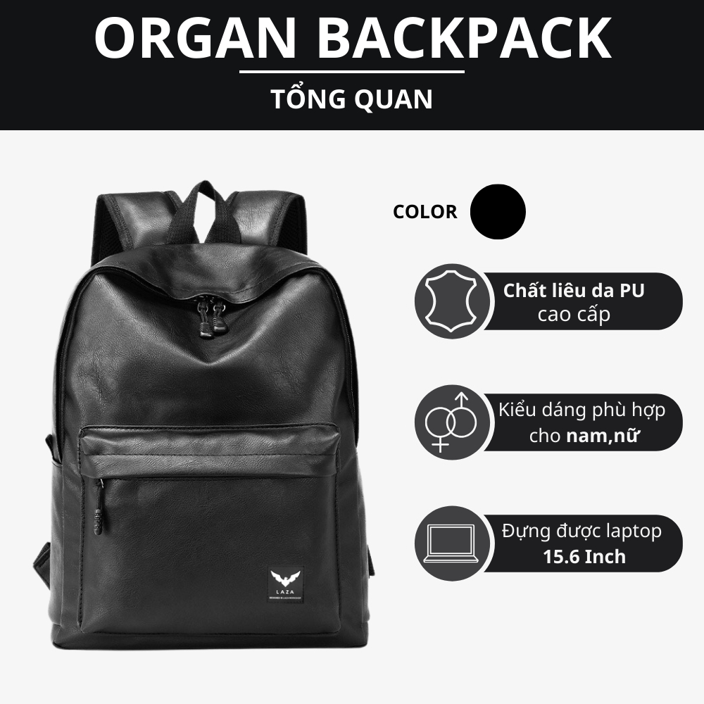 Balo laptop da PU nhập khẩu Organ Backpack 499 - chống thấm nước - Thương hiệu LAZA