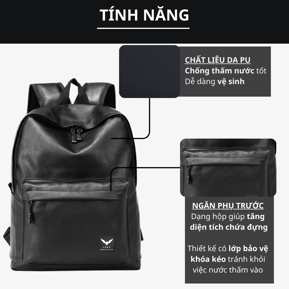 Balo laptop da PU nhập khẩu Organ Backpack 499 - chống thấm nước - Thương hiệu LAZA