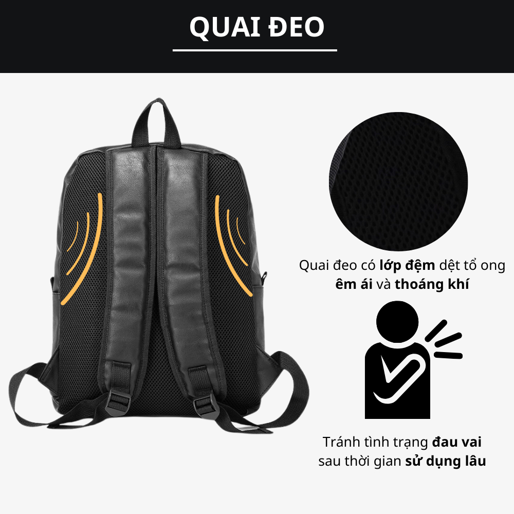 Balo laptop da PU nhập khẩu Organ Backpack 499 - chống thấm nước - Thương hiệu LAZA