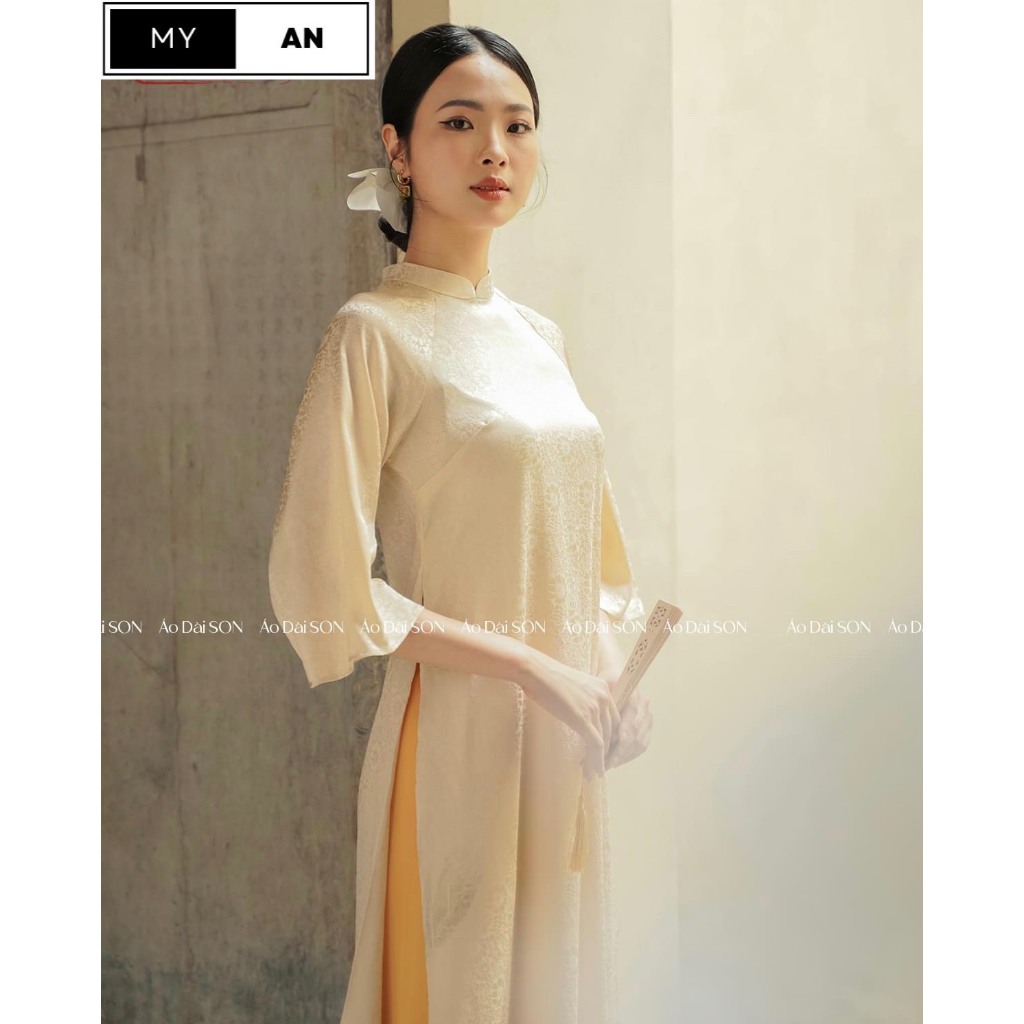 Áo dài cách tân dáng xuông gấm hoa gió mềm mại thanh lịch