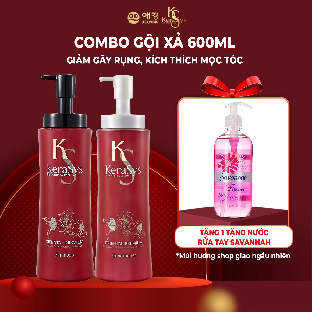Cặp dầu gội xả thảo dược Kerasys Oriental Premium Hàn Quốc giảm gãy rụng kich thích mọc tóc 600ml