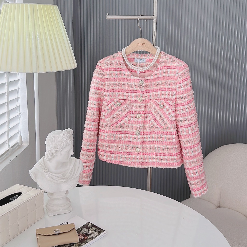 Áo Dạ Tweed Kim Tuyến MINZ STORE Mã 3301, Thiết Kế 2 Túi Phong Cách Hàn Quốc