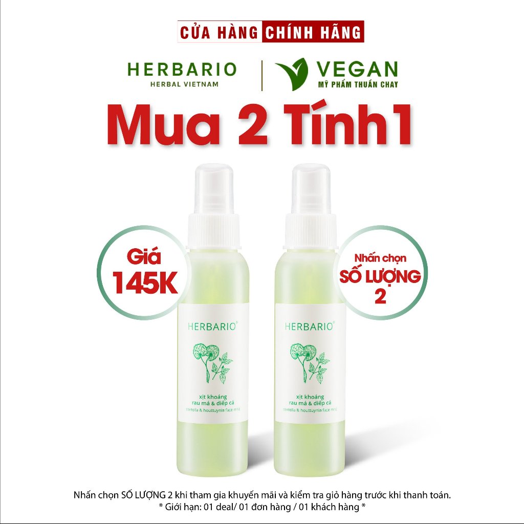 Xịt khoáng Rau Má & Diếp Cá herbario 100ml thuần chay