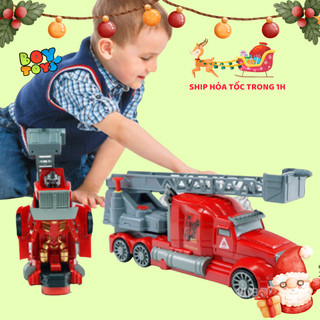 Đồ chơi xe cứu hỏa phun nước biến hình 2 trong 1, tự động chạy tránh chướng ngại vật kèm tiếng còi cứu hỏa như thật