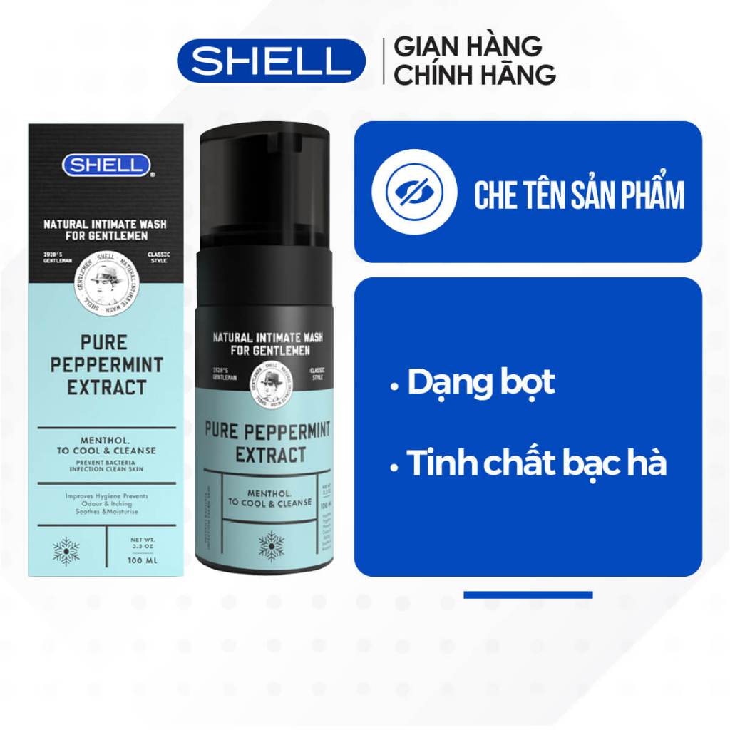 Dung dịch vệ sinh nam dạng bọt, tinh chất bạc hà tươi mát Shell Pure Peppermint Extract chai 100ml