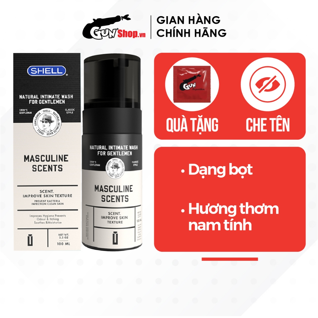 Dung dịch vệ sinh nam dạng bọt, hương thơm nam tính Shell Masculine Scents 100ml + 1 chiếc BCS Gunshop - 2293