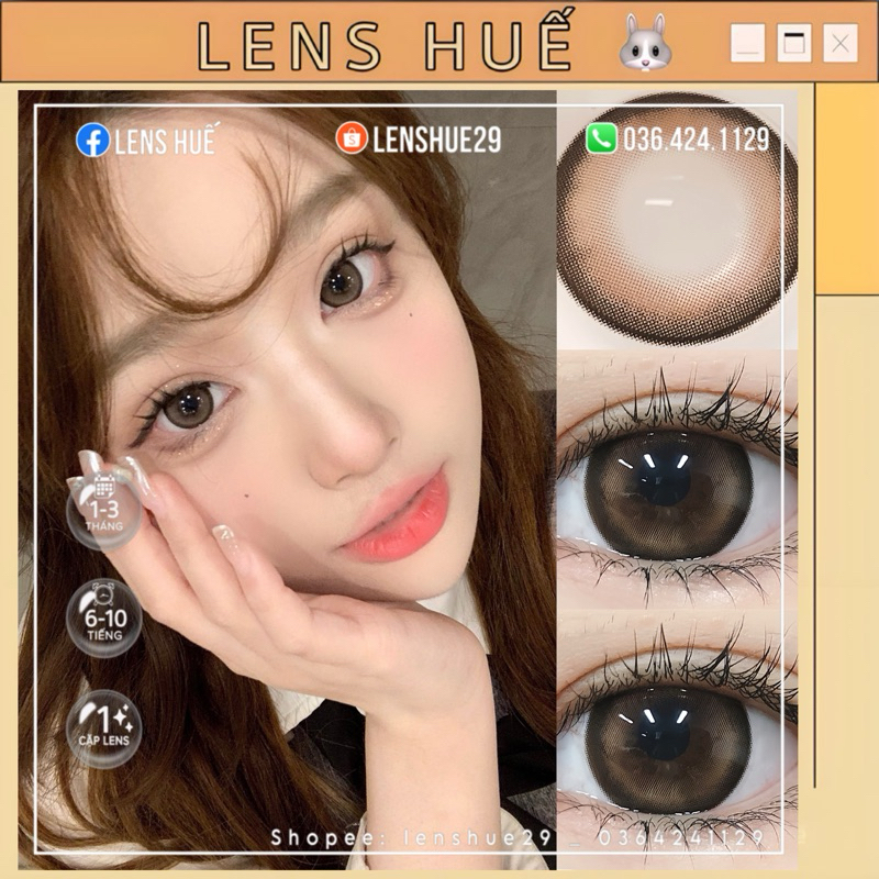 Lens BROWN - nâu tây nhẹ giãn TO hợp makeup dễ thương, cute - Lens Huế 🐰