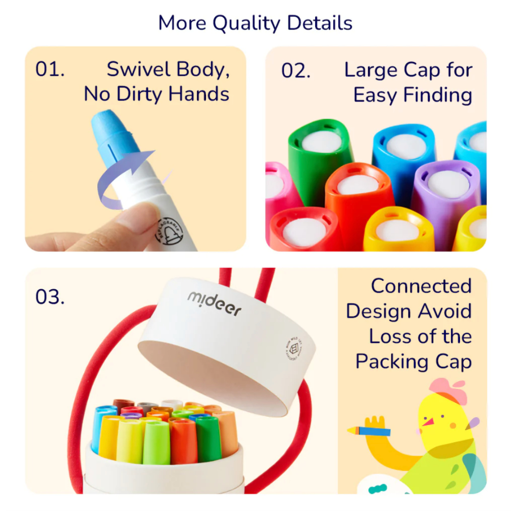 Bút Màu Sáp Lụa Hữu Cơ Mideer Silky Crayon Kèm Quai Xách Cho Bé 8 - 12 - 24 Màu