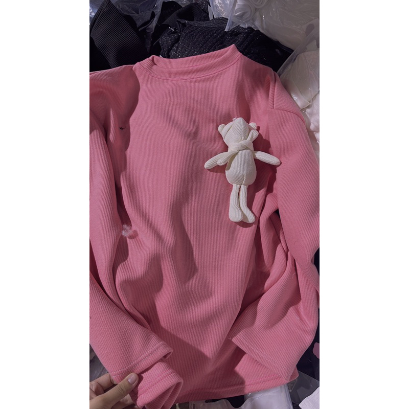 Áo len gấu choàng khăn hồng new