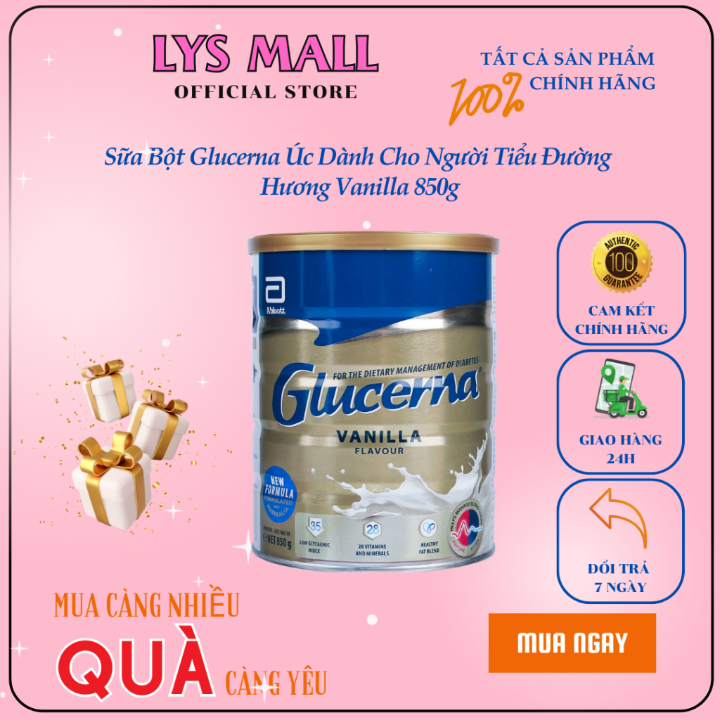 [LYS MALL] Sữa Bột Glucerna Úc Dành Cho Người Tiểu Đường Hương Vanilla 850g