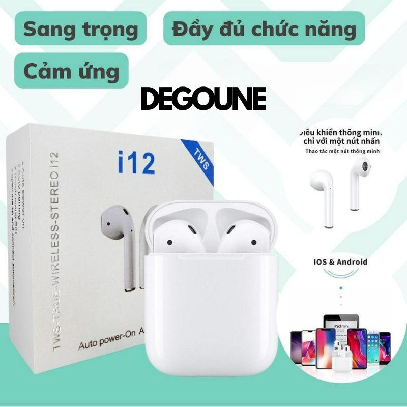 Tai Nghe Không Dây Bluetooth I12 Degoune  Chất Liệu Nhựa Cao Cấp Có Mic Kết Nối Được IOS,Android.