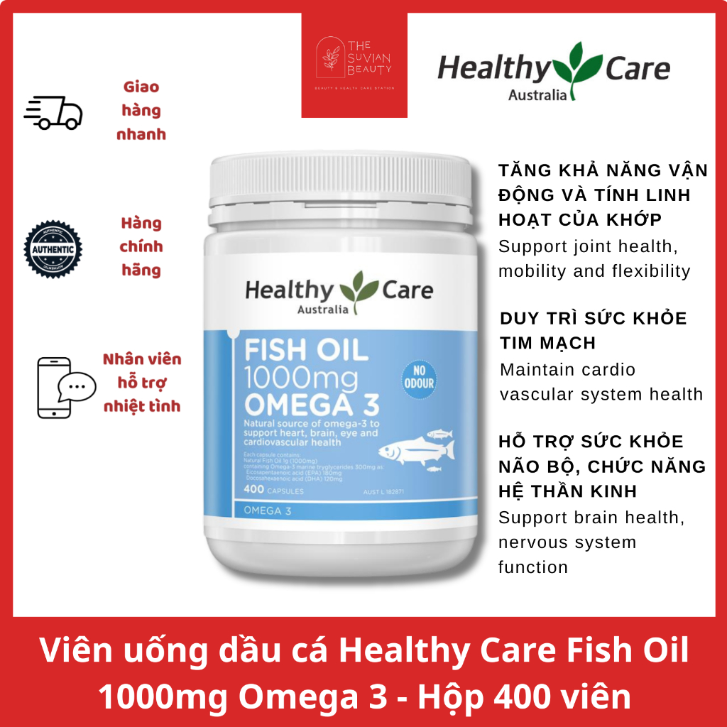 Viên uống dầu cá Healthy Care Fish Oil 1000mg Omega 3 - Hộp 400 viên