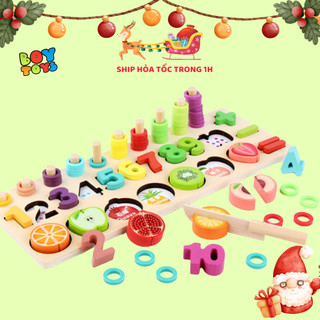 Bộ giáo cụ Montessori xếp gỗ số, khối cột, cắt hoa quả giáo dục sớm cho bé thông minh hơn (Chính hãng Moondog)