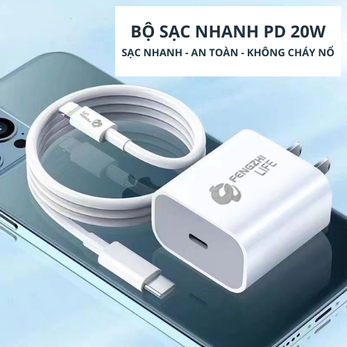 Bộ sạc nhanh PD20W cao cấp gồm củ và dây cáp an toàn dành cho điện thoại sạc nhanh Type C PD cho X Xs 11 12 13 14