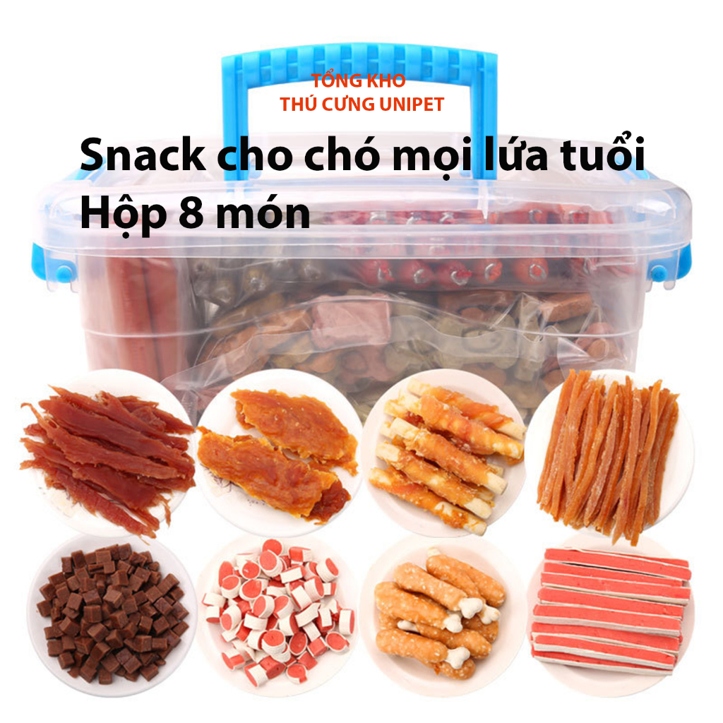 Ăn vặt cho chó hộp 8 món, bánh thưởng cho chó 800gr nguiyeen liệu tươi mới, hương vị tươi ngon, giàu dinh dưỡng