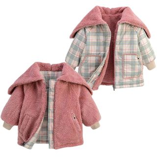 Áo khoác 2 mặt Moimoln kẻ lông cừu hồng Nga Fish K3K5L0