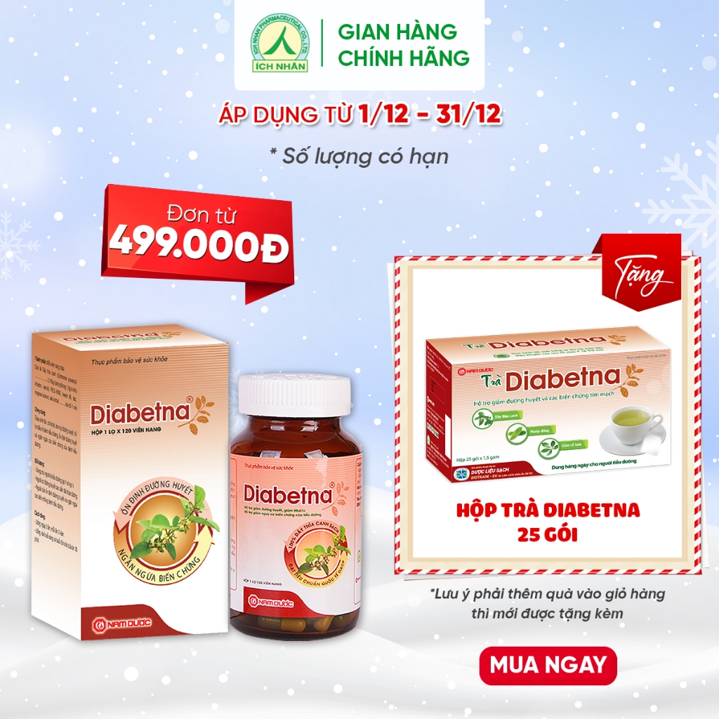 Viên uống dây thìa canh Diabetna Ích Nhân dành cho người tiểu đường - giúp làm giảm đường huyết biến chứng hộp 120V