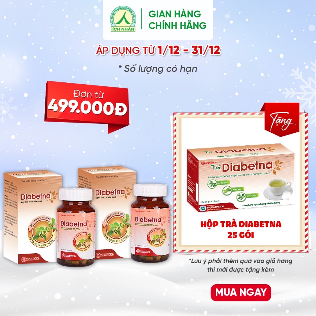 Combo 2 lọ viên uống dây thìa canh Diabetna Ích Nhân dành cho người tiểu đường giúp ổn định đư