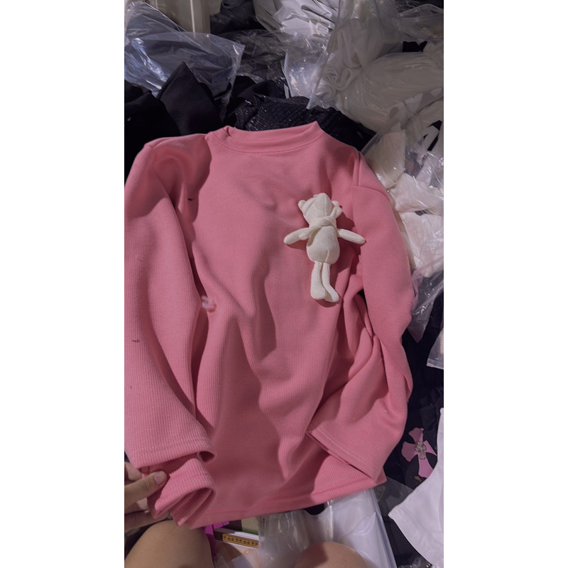 Áo len gấu choàng khăn hồng new