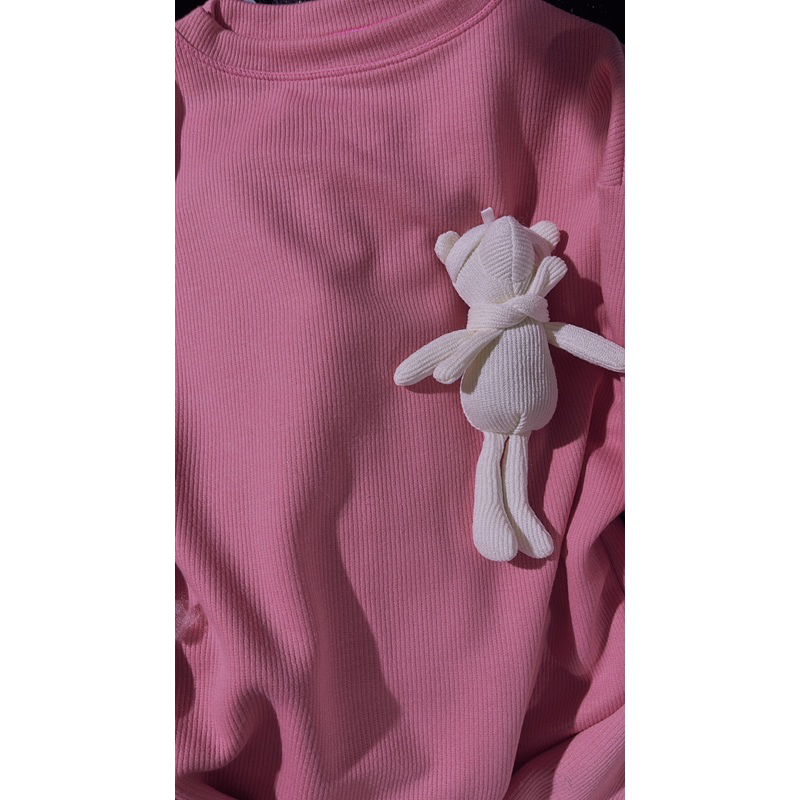 Áo len gấu choàng khăn hồng new