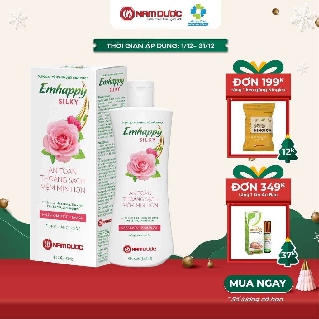 Dung dịch vệ sinh phụ nữ Emhappy Nam Dược hương hoa hồng chai 120ml