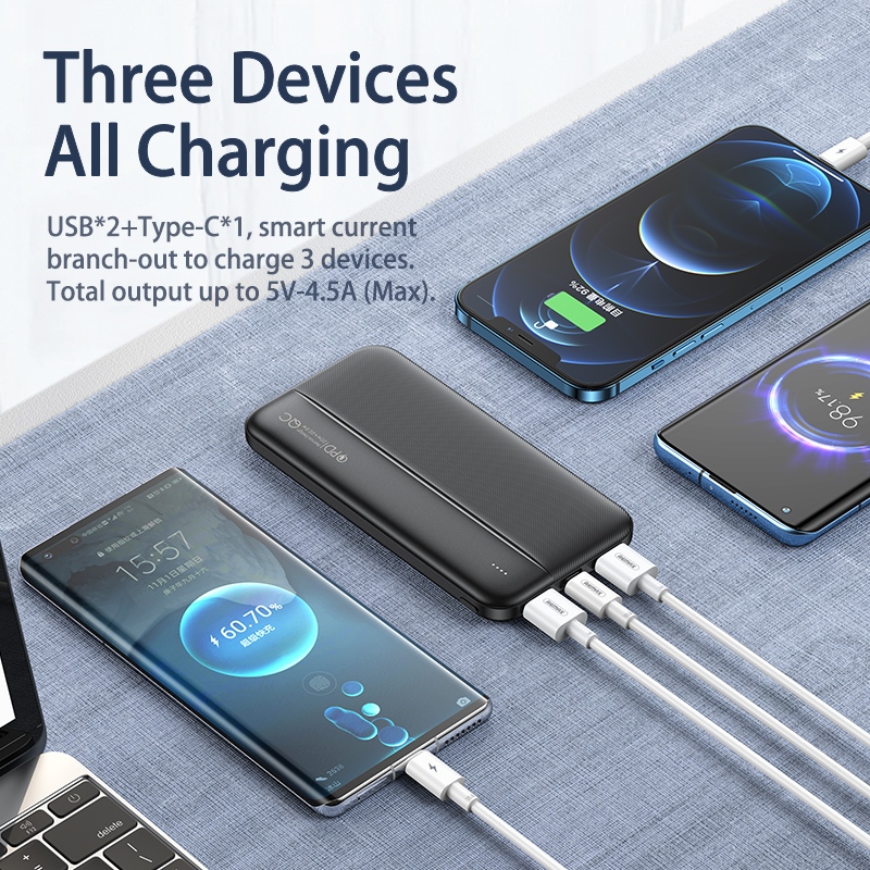 Pin dự phòng sạc nhanh Remax RPP-212 10000mAh siêu mỏng - sạc nhanh QC 3.0 22.5W và TypeC PD 20W