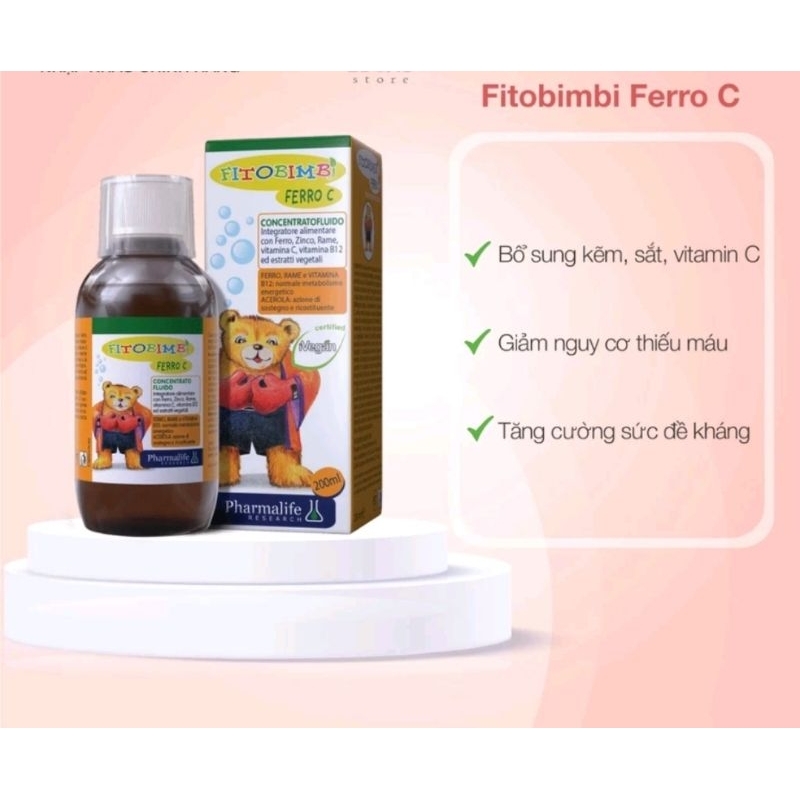 Siro Fitobimbi Ferro C Bổ Sung Sắt, Vitamin C, Kẽm Bổ Máu Và Tăng Cường Đề Kháng Cho Bé 200ml