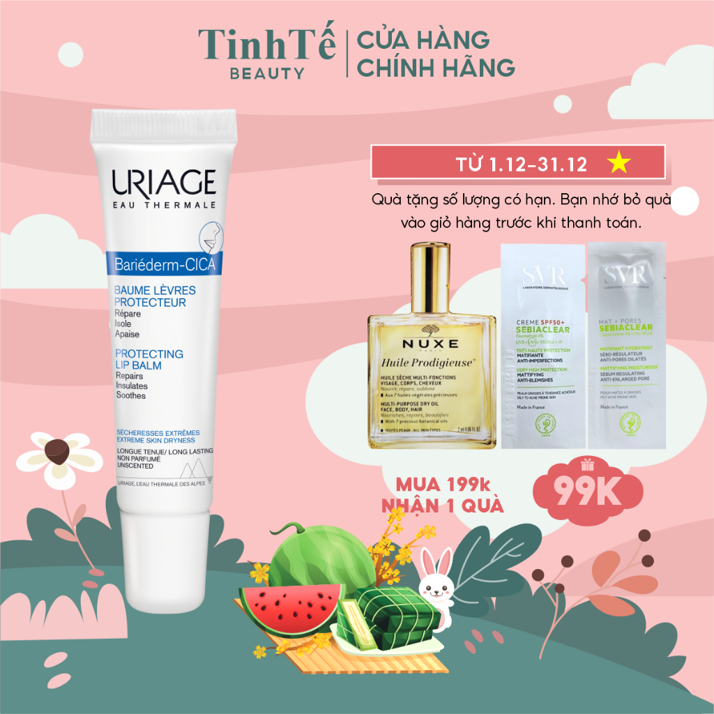 Kem dưỡng môi khô, nứt nẻ URIAGE BARIÉDERM CICA-LÈVRES BAUME PROTECTEUR 15ml