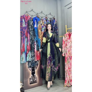 Đầm Cổ Vest dập li dáng dài tay dài, đầm dự tiệc thiết kế sang trọng lịch lãm Mã 420 Angel Thúy House