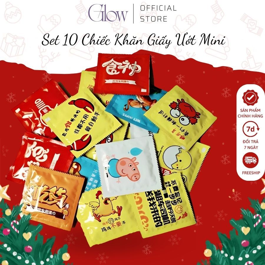 Set 10 Chiếc Khăn Giấy Ướt Gói Vuông GLOW WAXING Kiểu BCS Mini Dễ Dàng Đem Theo