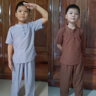 ĐỒ LAM ĐI CHÙA-BỘ 3 NÚT CHO BÉ VẢI KATE & LINEN TRUYỀN THỐNG