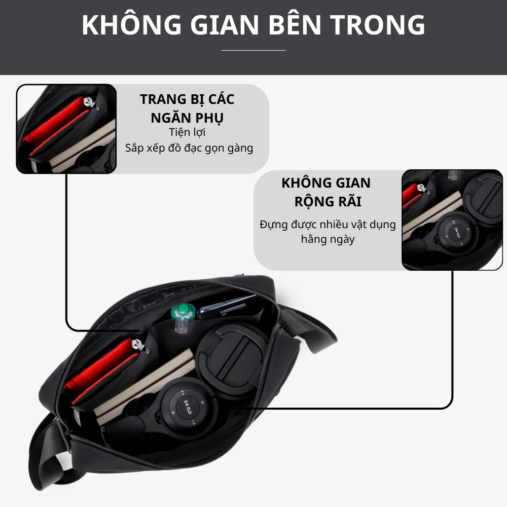 LAZA - Túi đeo chéo nam nữ Zella Bag 590 - Chất liệu canvas trượt nước cao cấp - Thương hiệu LAZA