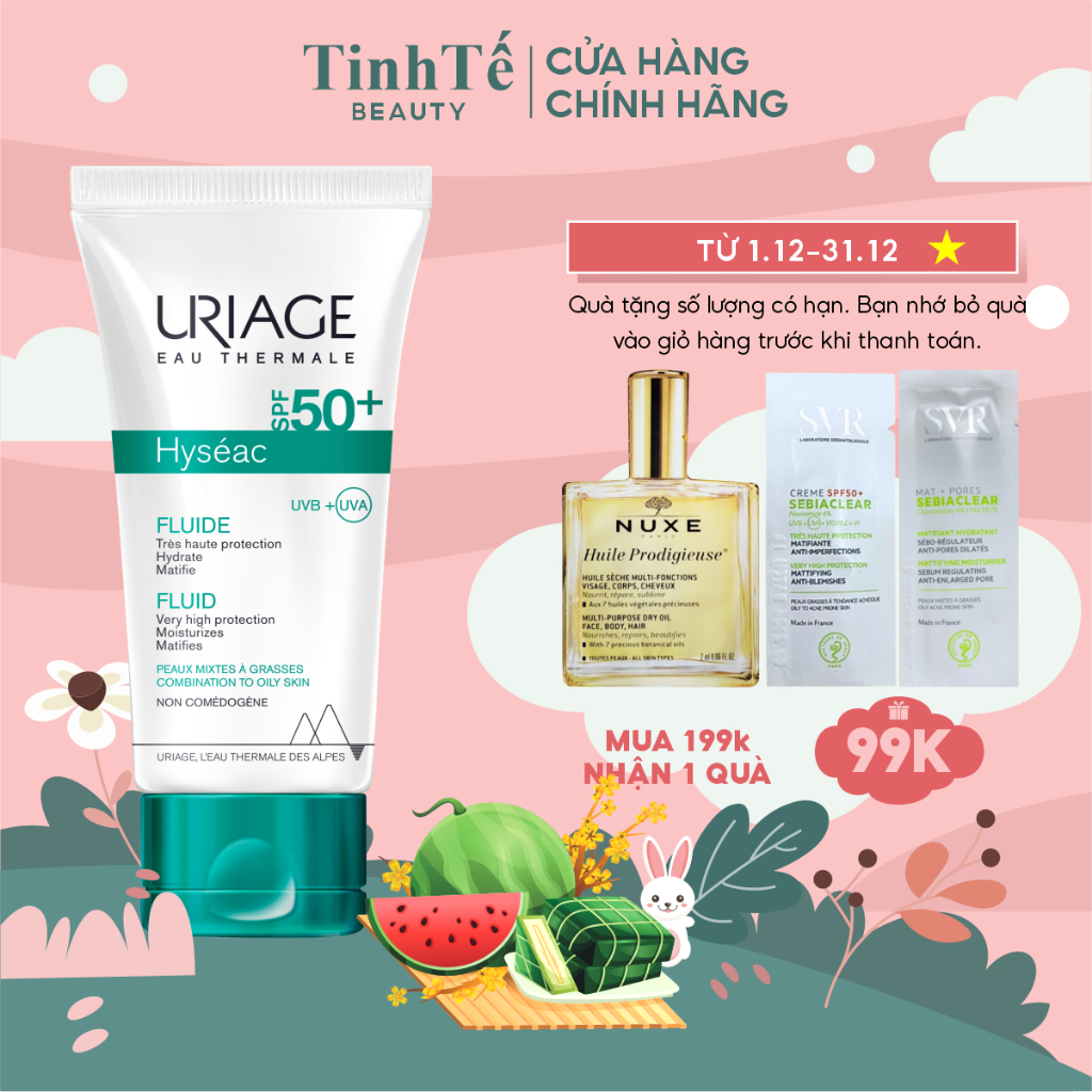 Sữa chống nắng cho da dầu, mụn URIAGE HYSÉAC SPF50+ UVB+UVA FLUIDE 50ml