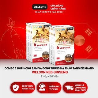 Combo 2 hộp hồng sâm và đông trùng hạ thảo tăng đề kháng Welson Red Ginseng 2 hộp x 60 viên