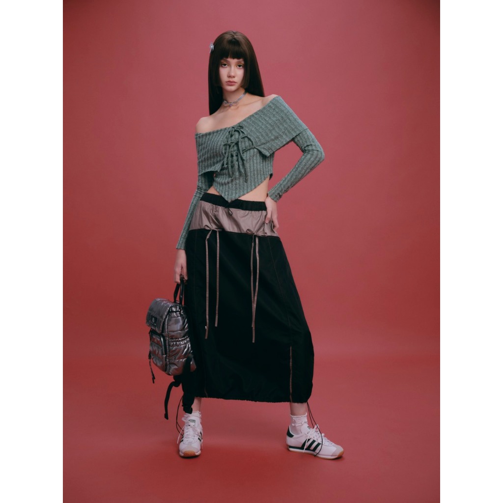 SooA Skirt - Chân váy dài vải dù dáng bí Remmus cho nữ