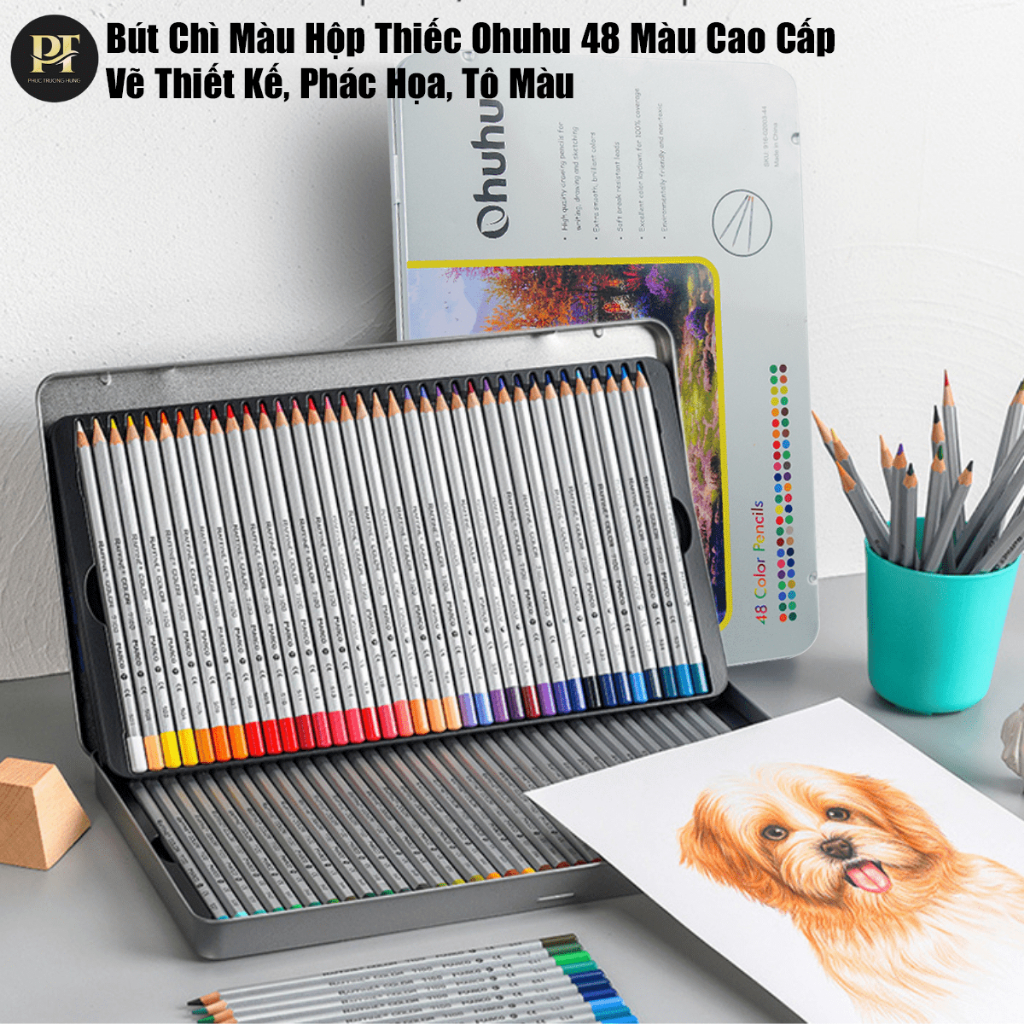 Bộ Bút Chì Màu Sáp 48 Màu Sắc Tươi Sáng, Hộp Thiếc, Chì Không Dễ Gãy - Thích Hợp Học Sinh, Sinh Viên, Chuyên Nghiệp