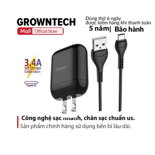 Combo củ sạc 1 cổng usb và cáp sạc Hoco HK2 Type-C hỗ trợ sạc nhanh 3.4A cho Smartphone nhựa PC
