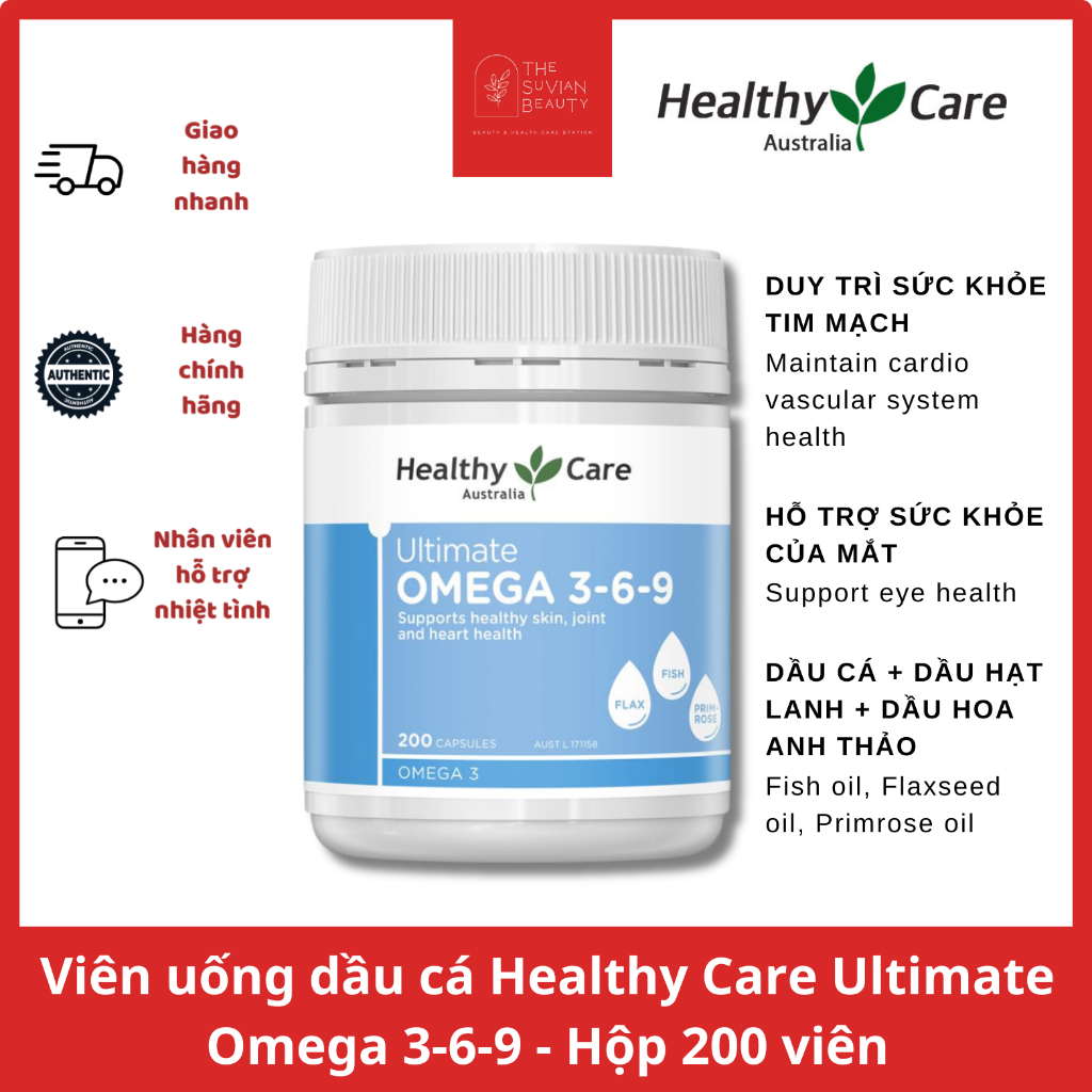 Viên uống dầu cá Healthy Care Ultimate Omega 3-6-9 - Hộp 200 viên