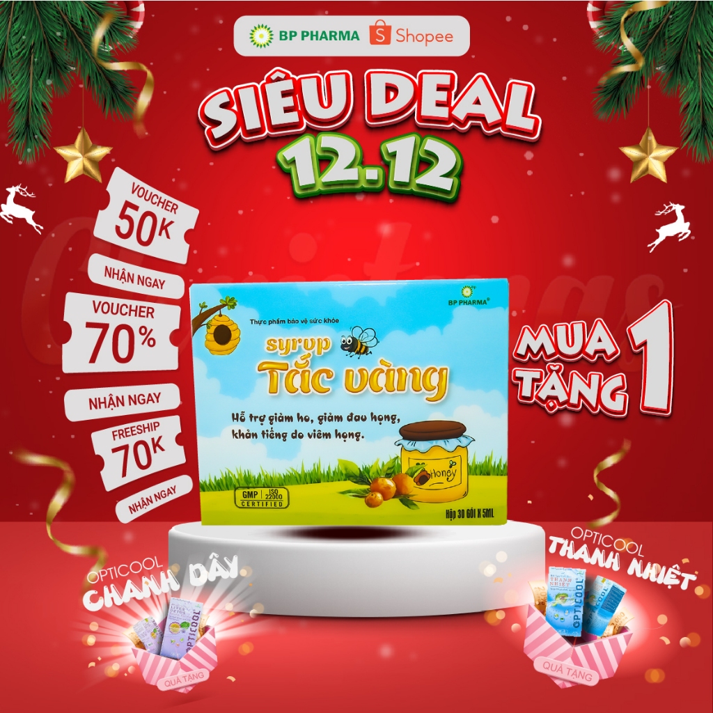 Siro Ho Tắc Vàng Hỗ Trợ Làm Dịu Cơn Ho, Bổ Sung Vitamin C, Tăng Cường Sức Đề Kháng - Hộp 30 Gói x 5ml